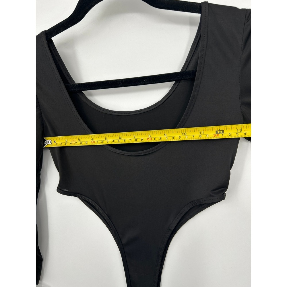 Black High Cut Long Sleeve Bodice Mesh Sleeve Bodysuit Small - Picture 7 of 10